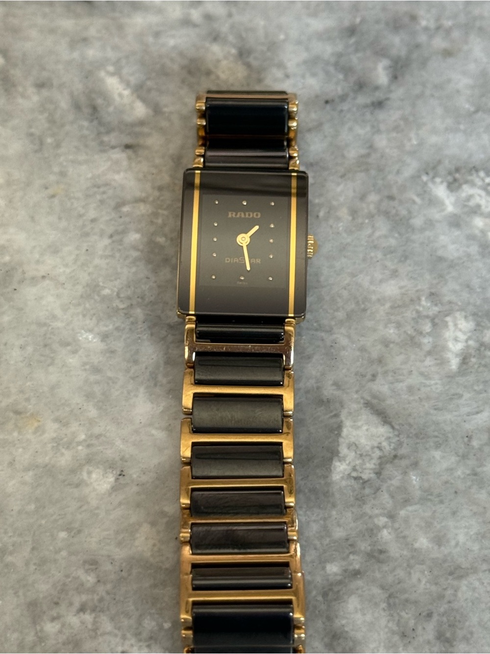 Rado Black and Gold Rectangular Bracelet Watch